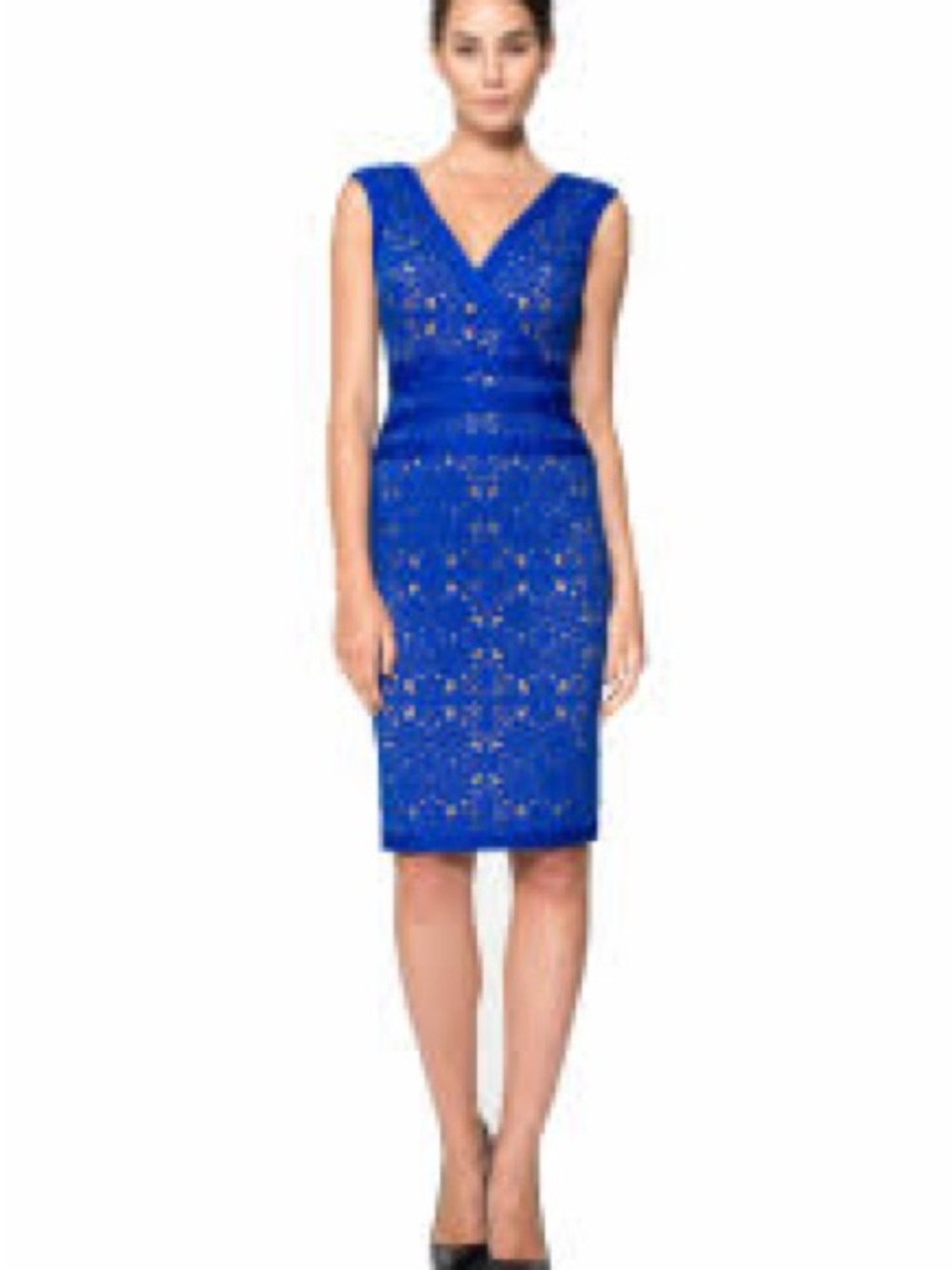 NWT Tadashi Shoji Sleeveless V-Neck Royal neoprene Sheath $325 Dress